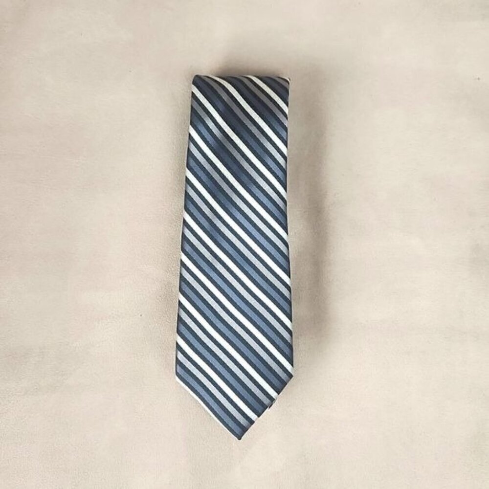 Alfani Men's Gray Navy Blue Black Silver Pinstripe Tie